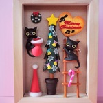 メリークリスマス★フレームinクリスマス黒猫　★送料無料★