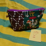 一点もの☆なまけ工房 手作り小物入れ マチ付ぽーち20 (きのこと茶ドット)