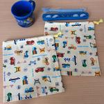 w20×20cm コップ袋給食袋道具袋 アイボリー働く車柄