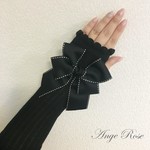 【受注制作】大人可愛いリボンUVアームカバー(ブラック×ブラックステッチリボン) 