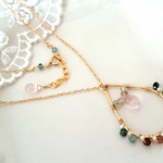 カラフルトルマリンとローズクォーツのロングネックレス☆14kgf