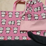 新入学入園応援セール♪ピンク パンダの通園三点セット レッスンバッグ 上履き入れ 体操袋