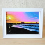 油絵原画『夕焼け空と海』　額縁付き