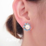ターコイズとコットンパールのイヤリング☆