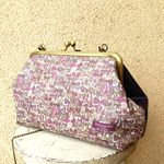 がま口バッグ　リバティビニコ　ジェニーズリボンズ&パープルビニコ　ー　　120ｃｍ＆50ｃｍチェーンつき　