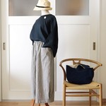 ストライプ裾タックパンツ(navy×off)