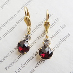 ヴィンテージガラスのピアス　Garnet Red×クリスタル