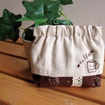 コーヒーくん刺繍＊きなり☆バネポーチ