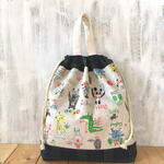 【再販】⑧体操着入れ巾着＊どうぶつのらくがき柄 綿麻