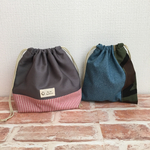 ヒッコリーストライプ＊デニム♪お弁当巾着と小巾着セット♪