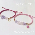 再販♡【春限定！】SAKURA❀天然石のコードブレスレット♡ローズクォーツ＆アメジスト《ピンク》