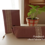 【セット販売】ペンケース＆手帳カバー＊帆布(Pink)