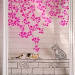 しだれ桜と日向ぼっこのにゃんこグラスアート