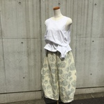 上質リネン１００％紫陽花の柄（緑）ゆったりズボン