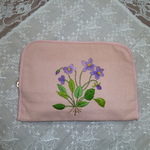 通帳・病院用・母子手帳ケース　フランス刺繍　ピンクデニム　花
