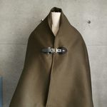 カシミアポンチョ ●カーキ● 微光沢 牛革ヌメ 黒牛革ベルト×真鍮バックル 