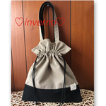 帆布 巾着タイプのトートバッグ ヴィンテージベージュ×黒
