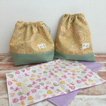 【SALE‼︎¥1100→¥900】オレンジ＊サークル♪お弁当巾着と小巾着セット♪ランチョンマットつき☆