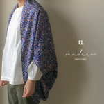 nadecoカーデ（青、ボタニカル）着物リメイク