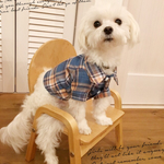 再再販☆犬服 サイズ調整可 受注作成 さわやかな薄手のチェックのシャツ  ブルー系