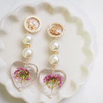 クリアハートの押し花ピアス/イヤリング