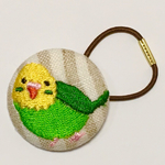 【再販】セキセイインコの刺繍ヘアゴム（黄緑）