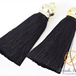 E-159【6個】＊大きめ ロングタッセル フリンジ＊カン含む65mm【ブラック】