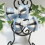 【送料込み】torte❇leaf & flower (blue check)  キッズ ヘアゴム   