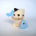 にゃんこと魚　ブチ猫さん　置物 羊毛フェルト