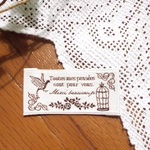 【SALE】送料無料♪オリジナル布製タグ*刺繍*薔薇と鳥かご*ブラウン*４枚セット