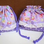 スイーツビュッフェのお弁当袋＆コップ入れ☆パープル☆