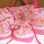 ☆SALE☆綿麻カップケーキの通園・通学セット☆ピンク☆