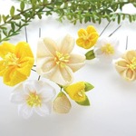 ▼SALE▼ 菜の花色 桜のミニかんざしセット　着物・お花見・卒業式・謝恩会に
