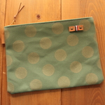 【~3月末限定企画】H1653　水玉帆布のシンプルポーチ　M20　水玉グリーン