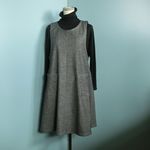 ストレッチデニム（ダークネイビー）フレアーエプロンドレス95（タックあり