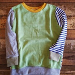130サイズ 春らしいグリーンとボーダーのロングTシャツ
