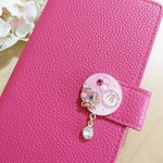 A92）多機種対応！＊キラキラムーンチャーム イニシャル入りスマホケース
