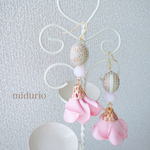 再販アンティーク桜色タッセルフラワー ピアス