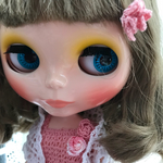 ブライス、リカちゃんサイズレース編みドレスセット(ピンクローズ)