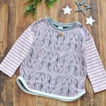 【80～110】ピンクうさぎ×ボーダー　ドロップTシャツ【受注制作】