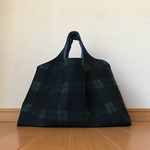 手提げバッグ ブラックウオッチ×青水玉