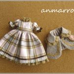 ピンクチェックのワンピースとケープセットＢ　＊ブライス　blythe＊　