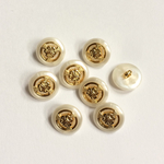 8個 15mm プラボタン ホワイト×ゴールド