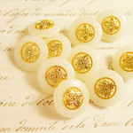 ■再販ラスト■10個入■15mm■ビンテージボタン (ホワイトクリア花)　 [1403-15] アクセサリーに! 