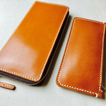 【手縫】ラウンドジップキャメル色本革長財布（小銭入れ付）