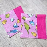 コースター＊インコ＊2枚セット＊濃いピンク＆ピンクインコ