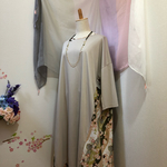 バックギャザーワンピース＊ベージュ×和柄グリーン系