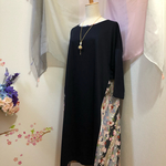 再販＊バックギャザーワンピース＊紺×和柄 瑠璃色系