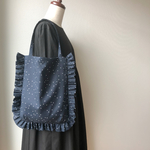 [再販です♪]　フリルバッグ 　LLサイズ　 *星柄 ・ネイビー×白 *