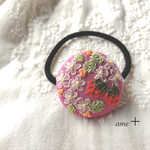 Ichigo リボン刺繍ヘアゴム  ブローチへ変更可能